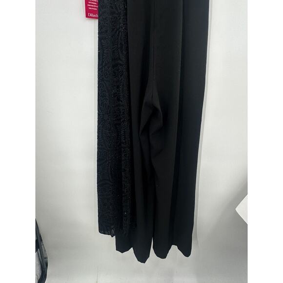 Tahari Arthur S Lavin Size 12p Black Velvet Wide Leg Jumpsuit Black Sparkle Slas - Picture 13 of 16